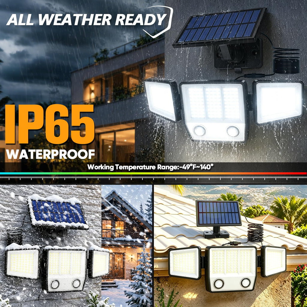 Split Solar Lights Outdoor Waterproof with Dual Motion Sensors - 15.7ft Cable Solar Security Light for Garden