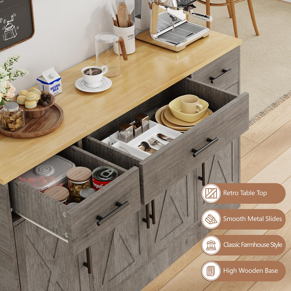 53.4" Buffet Cabinet, Kitchen Storage Sideboard, Gray