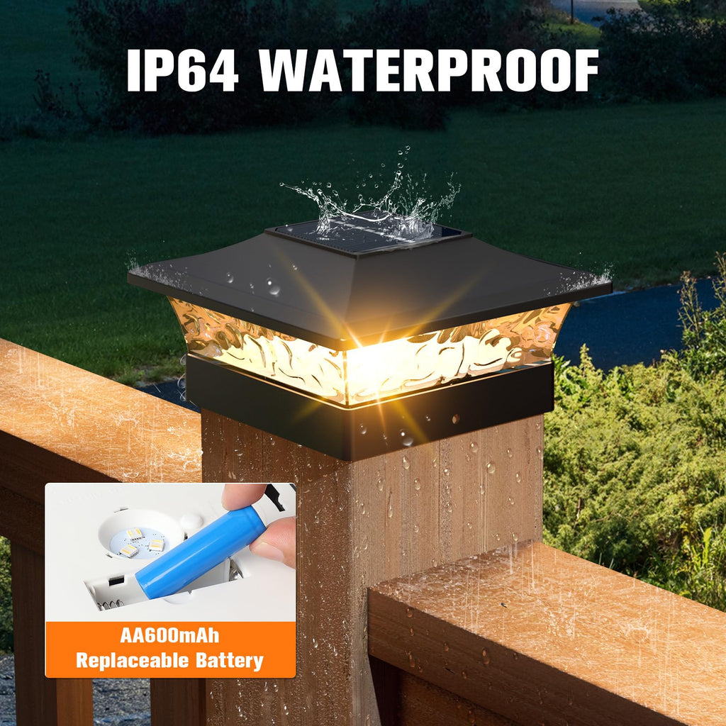 Solar Post Cap Lights with 8 RGB Solid Colors & Multicolor Flow - 12 Pack 6x6 Post Cap Solar Light, IP65 Waterproof