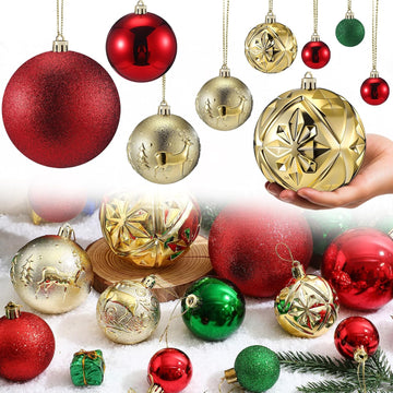Shatterproof Christmas Ball Ornaments,Red, Green, Gold - Set of 32