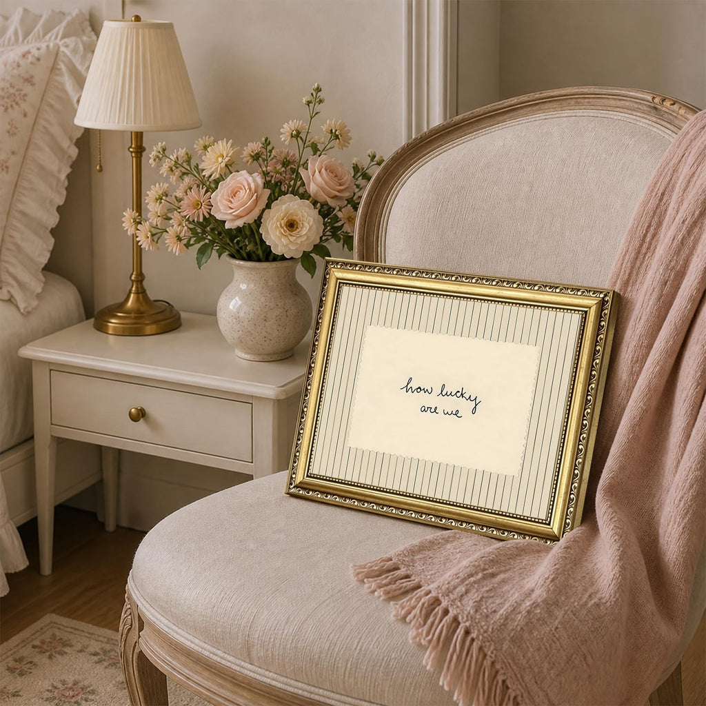 How Lucky Are We Wall Art Trendy Preppy Inspirational Quote Sign Wall Decor Picture Vintage Striped Poster Canvas