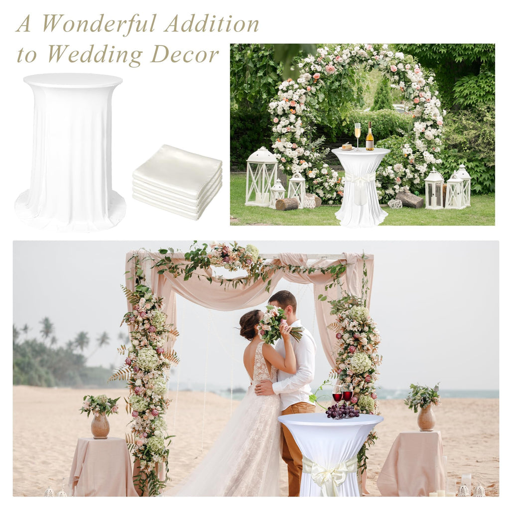 4 Set Cocktail Table Covers with Satin Sash, 32 x 43 Inch Round Cocktail Table Skirt, Spandex Stretch High Top