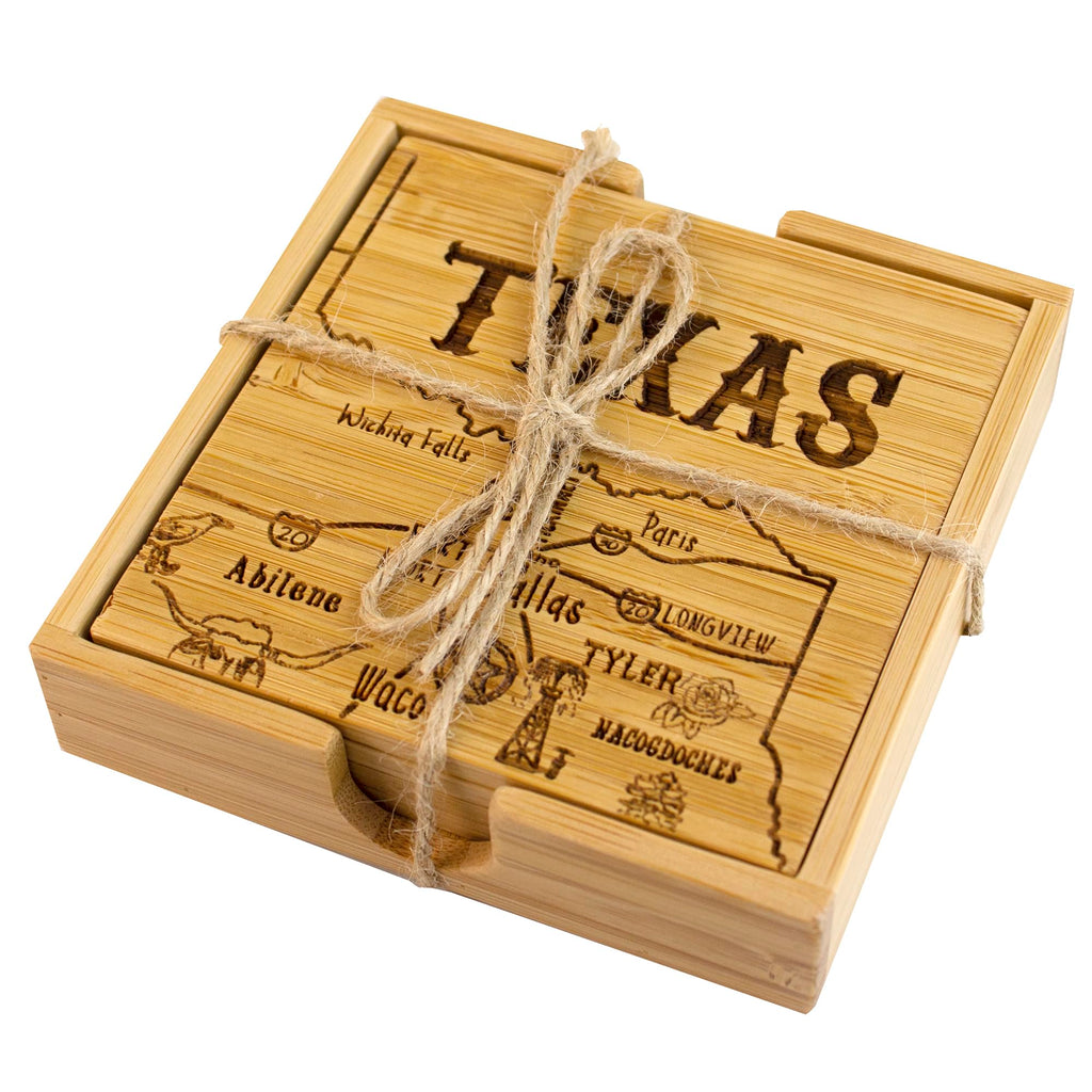 Texas State Puzzle 4 Piece Bamboo Coaster Set with Case