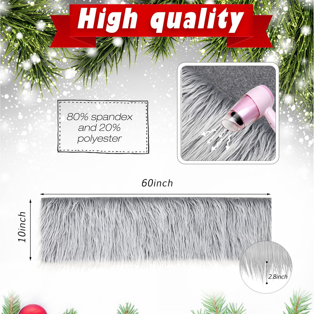 10x60 Inch Faux Fur Fabric Shaggy Fluffy, Frost Gray