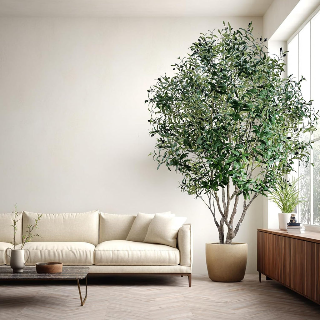 8FT Artificial Olive Tree - Extra Tall Faux Olive Tree with Realistic tree trunk and Realistic Leaves, Large