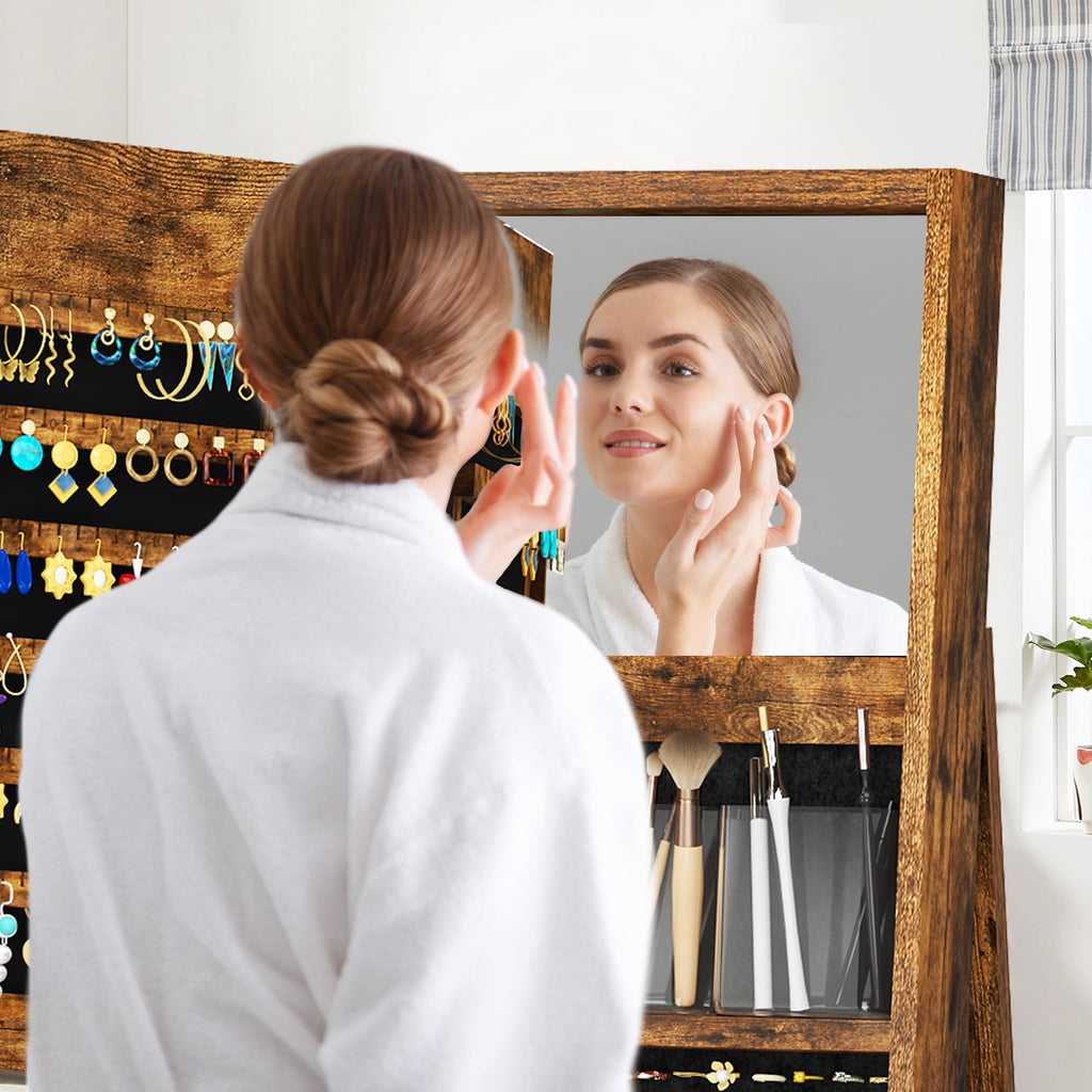 Mirror Jewelry Cabinet Standing, 360° Swivel Mirror with Storage Full Length with Jewelry Storage, Jewelry Organizers