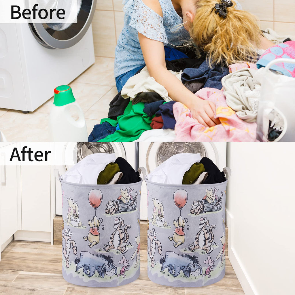 Bear Storage Basket, Nursery Large Hamper Canvas Laundry Basket Foldable With Waterproof Pe Coating,For Kids Boys And