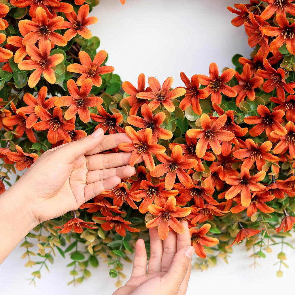 26" Large Artificial Eucalyptus Silk Flower Wreath(Fall Orange)