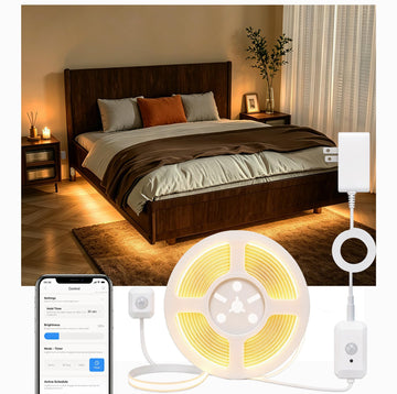 Smart Plug-in Dual Motion Sensor COB LED Strip Light for Under Bed, Under Cabinet, Hallway, Closet, 19.6ft APP