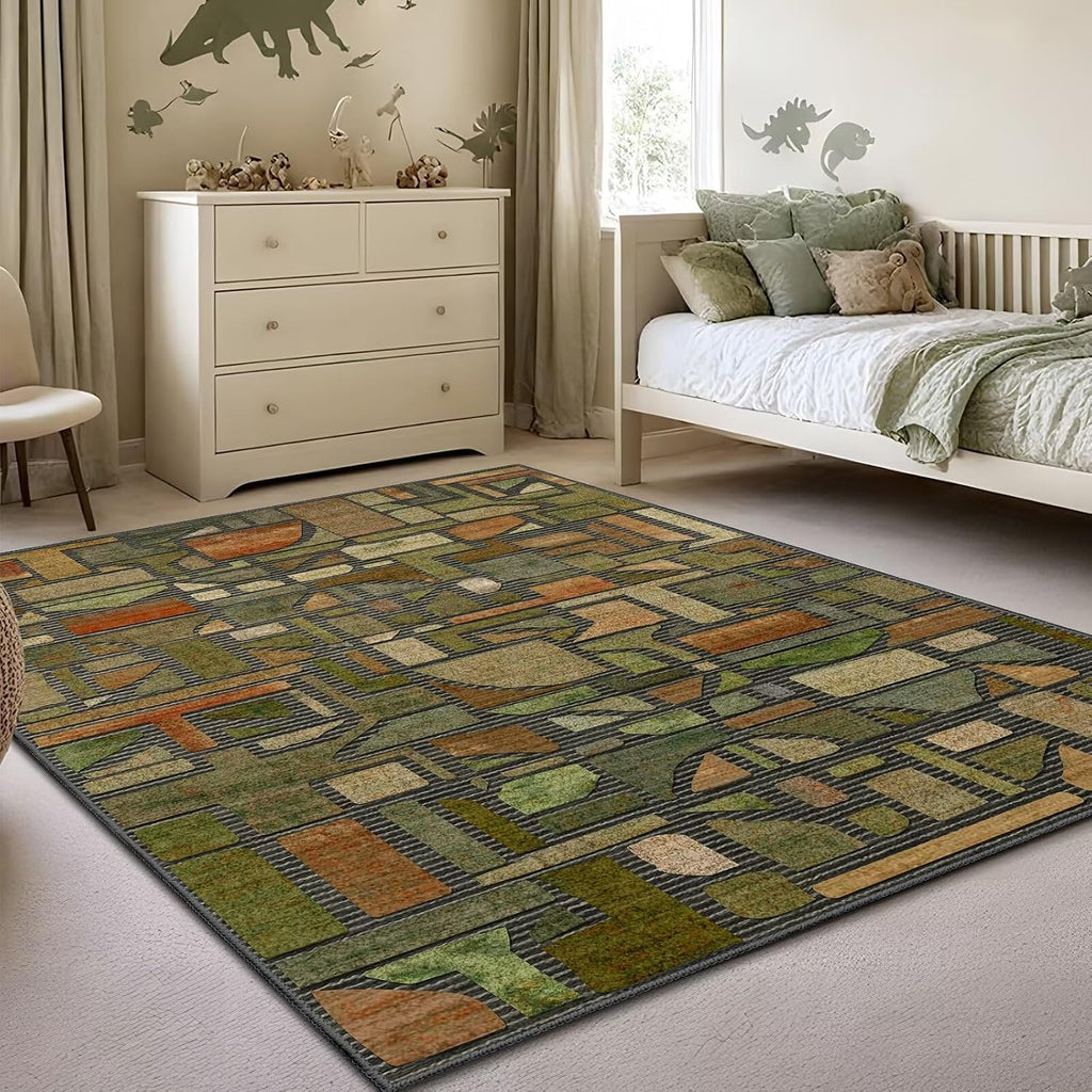 Area Rug, Vintage Checkered Abstract Rugs, Washable Modern Non Slip Soft Low Pile Indoor Floor Carpet Office