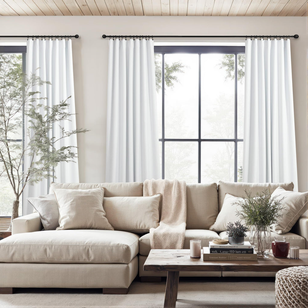 Elegant 100% Blackout White Curtains 144 Inch Long Extra Wide Large 12ft Length Lightweight Linen Textured Thermal
