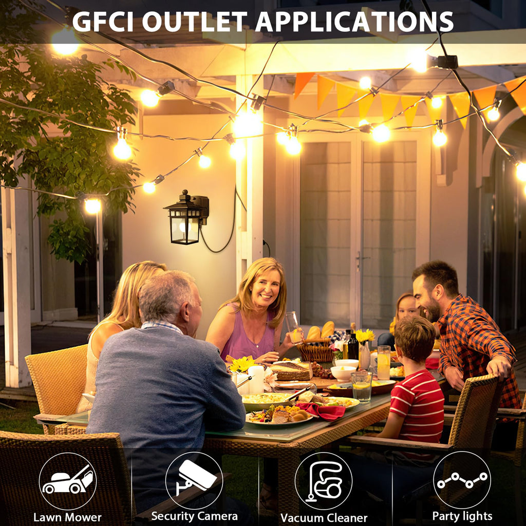 Porch Lights with GFCI Outlet, Dusk to Dawn Outdoor Wall Sconce Black