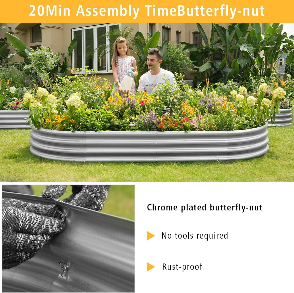 8x4x1ft Galvanized Raised Garden Bed Kit - Metal Planter Boxes for Vegetables/Herbs/Flowers, Heavy-Duty Steel Outdoor