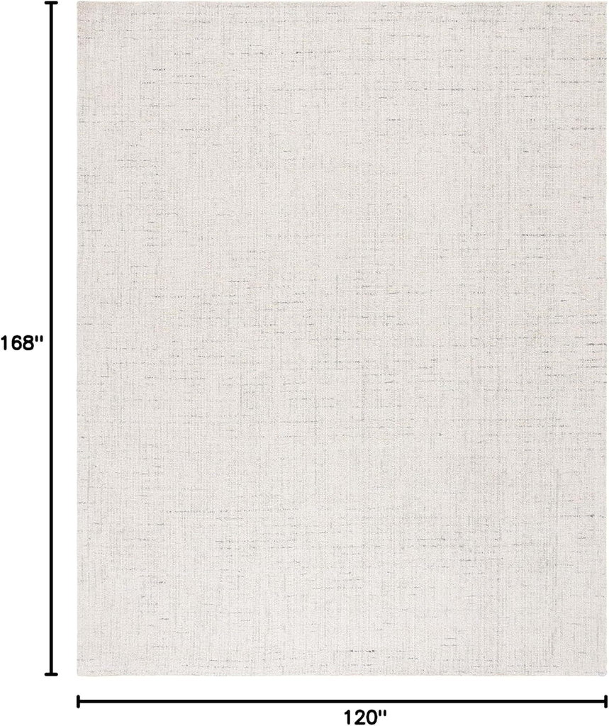 Abstract Area Rug - 10' x 14', Ivory & Light Grey, Handmade Wool