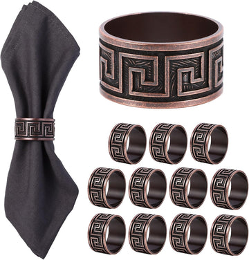 Bronze Napkin Rings, Premium Meander Napkin Rings Bulk, Greek Key Napkin Ring Bronze Alloy Holders - Set of 12