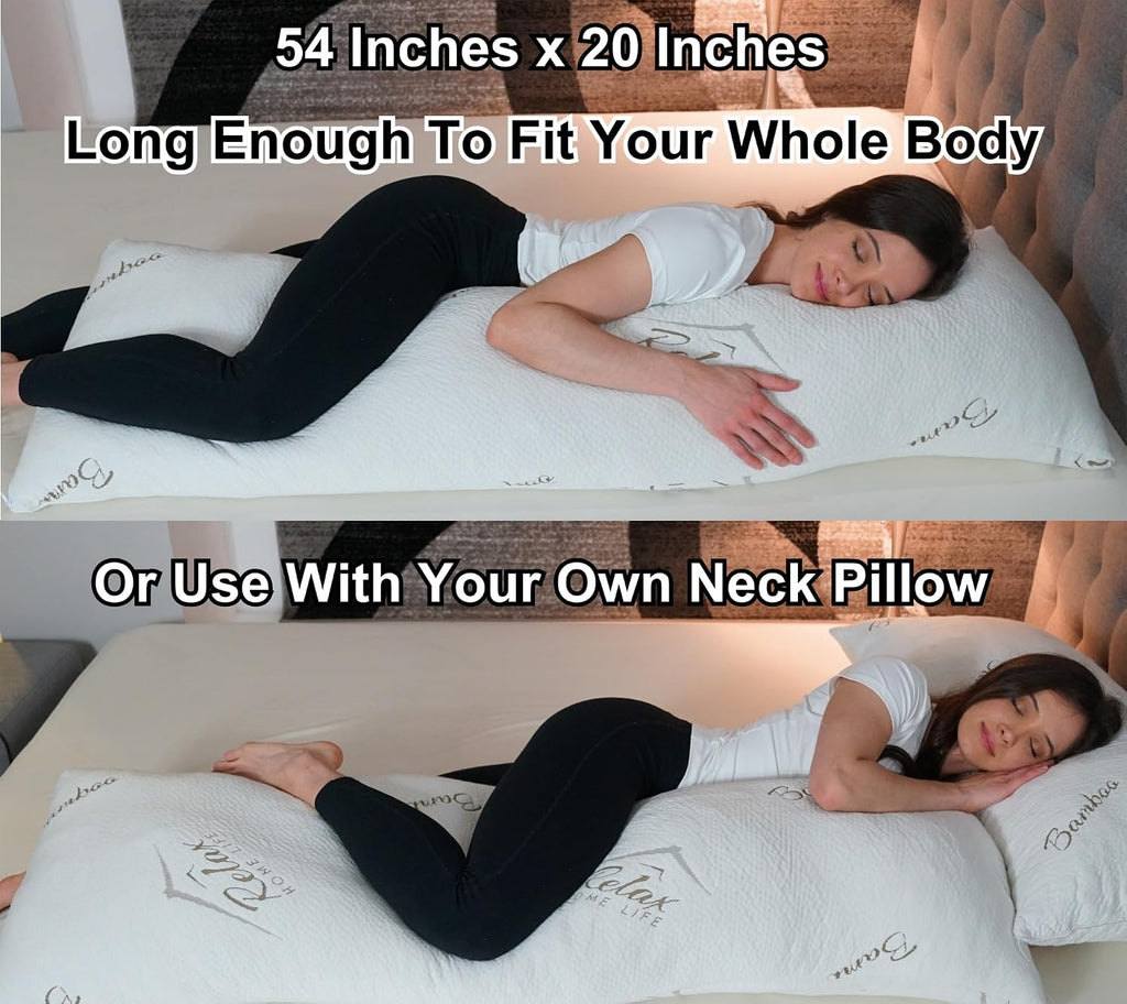 Ultra-Luxury Full Size Body Pillow All USA Best Shredded Memory Foam & Cool-Vent Viscose of Bamboo Cover | Long