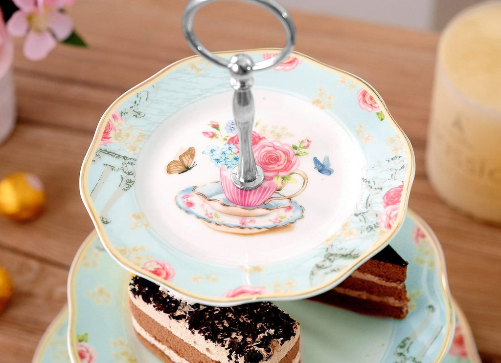 Light Blue 3-tier Ceramic Cake Stand- Cupcake Stand
