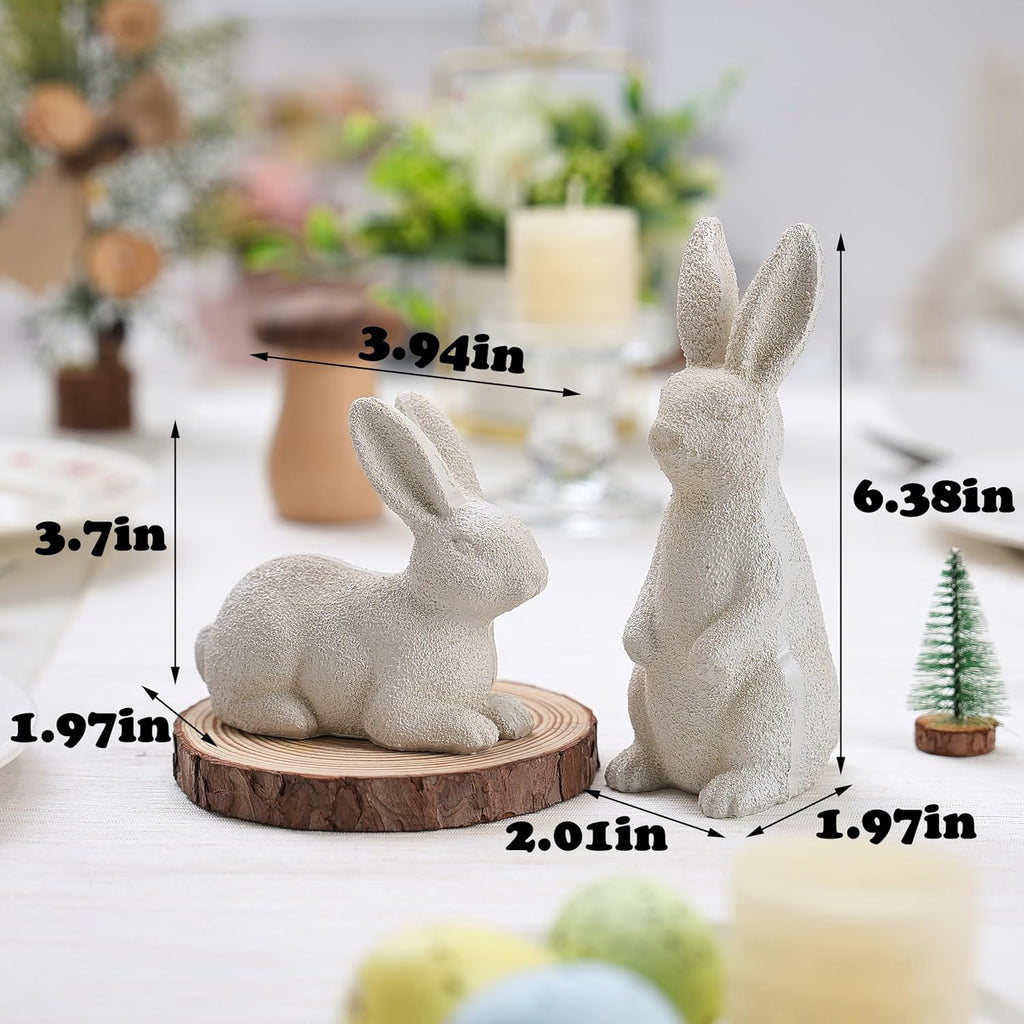 Easter Bunny Figurines, Resin Rabbit Figurines, Beige Bunny Statues for Rustic Easter Decorations - Set of 2