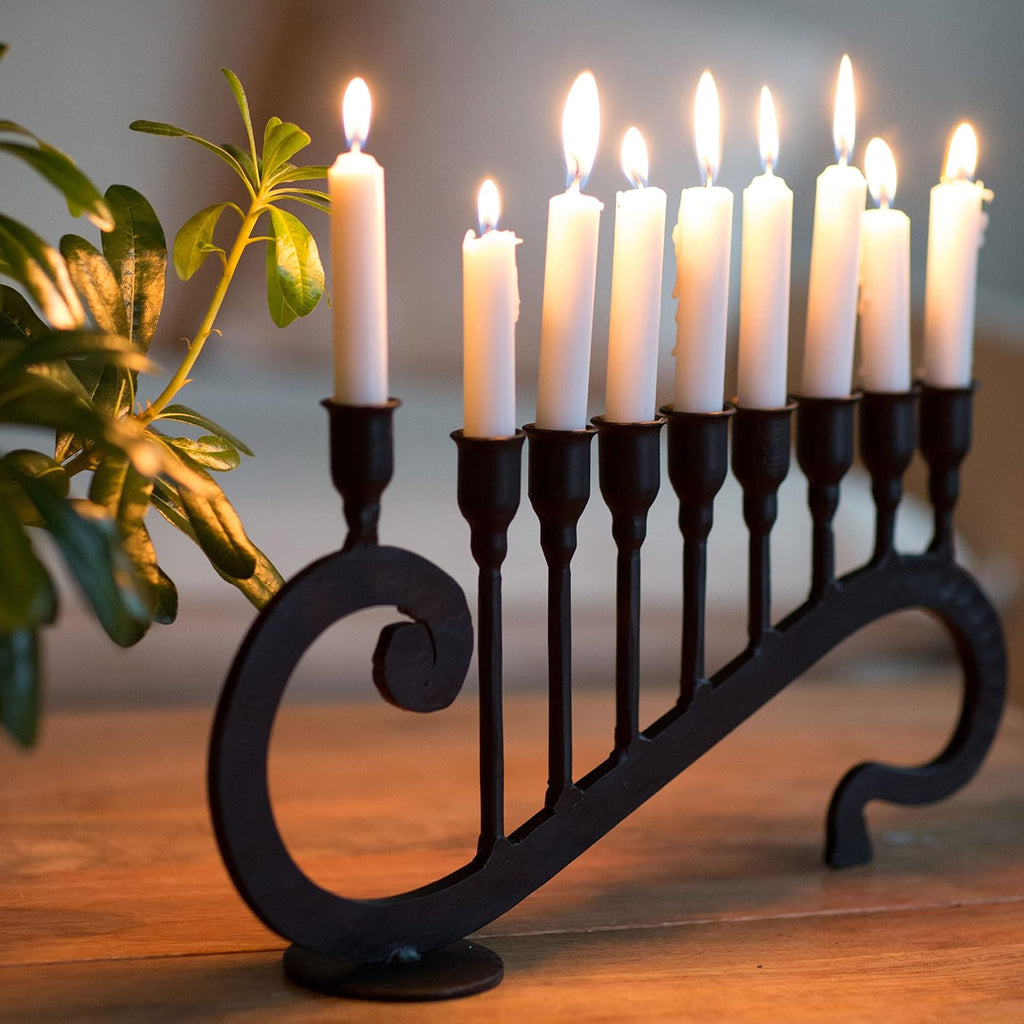 Hanukkah 9-Branch Hanukiah - Decorative Menorahs for Chanukah, Handcrafted Iron Candlestick Holder - Compatible