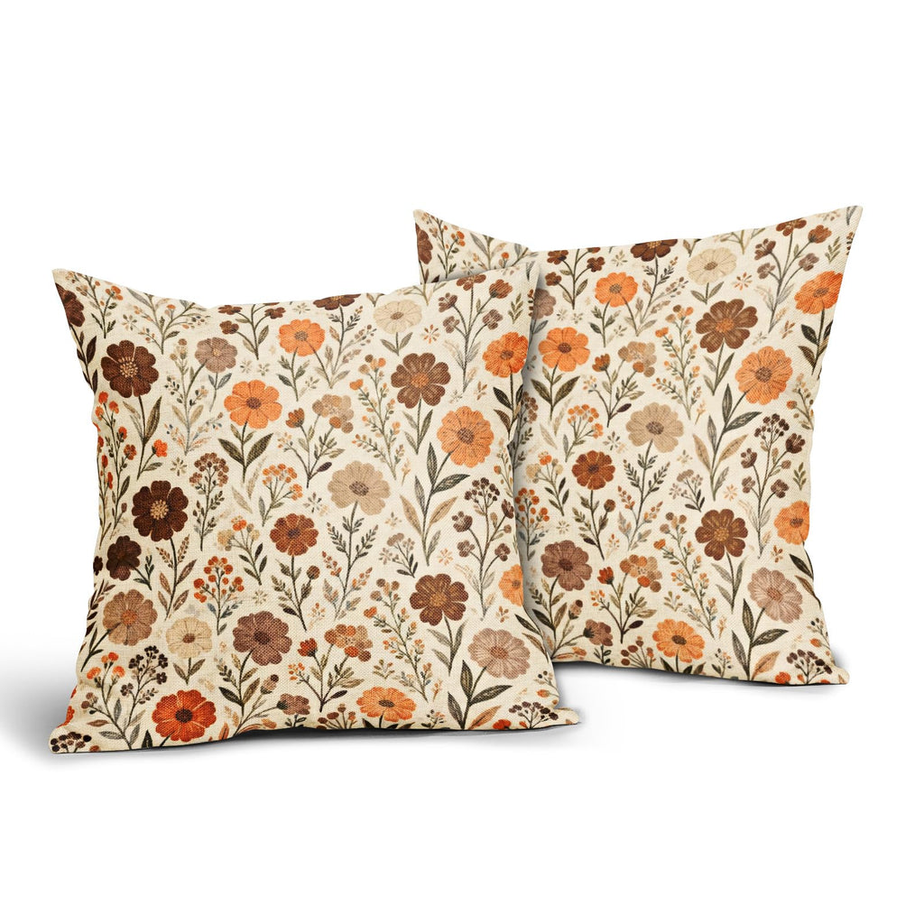 Vintage Floral Pillow Covers 24x24 Inch Set of 2 Rust Brown Orange Retro Country Flower Print Decorative Throw
