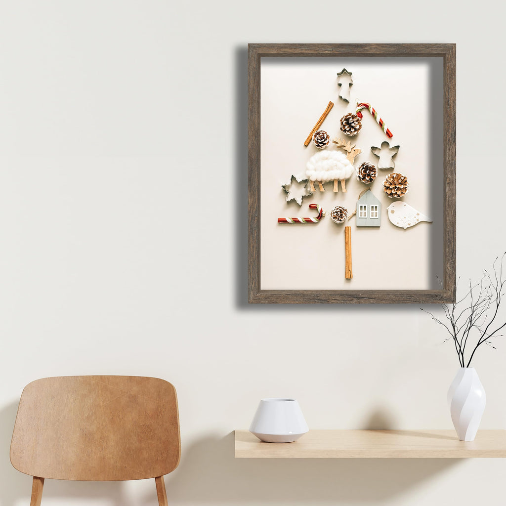 16x20 Driftwood Wooden Shadow Box Frame - Soft Felt Back, Tempered Glass, and Included Elegant White Ball Push Pins