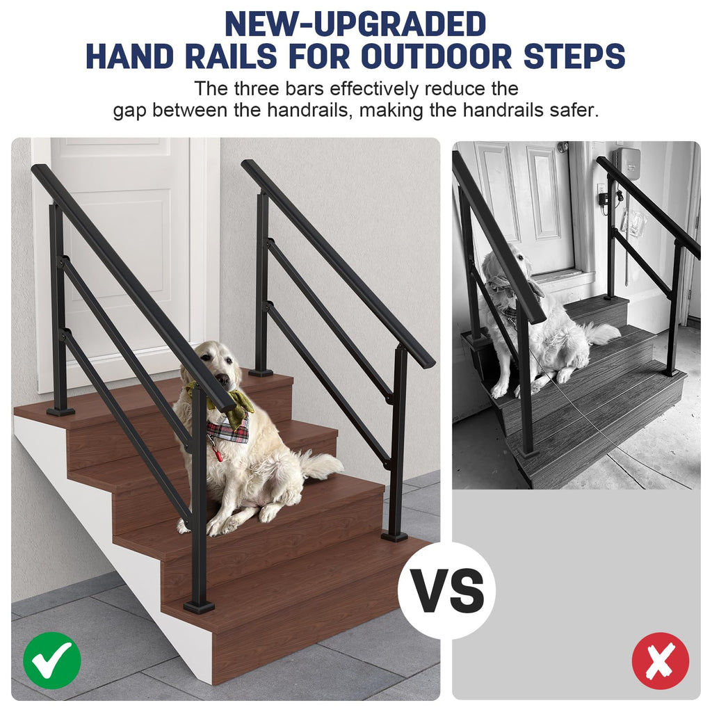 2 Pack Handrails for Outdoor Steps, Black Stair Handrail Fit 1-4 Steps