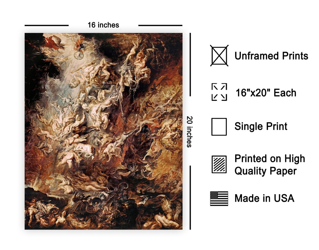 Art Vintage Fall of the Damned Poster - Retro Baroque Print - Mythology Art - Fantasy Art - Gift for Men & Women