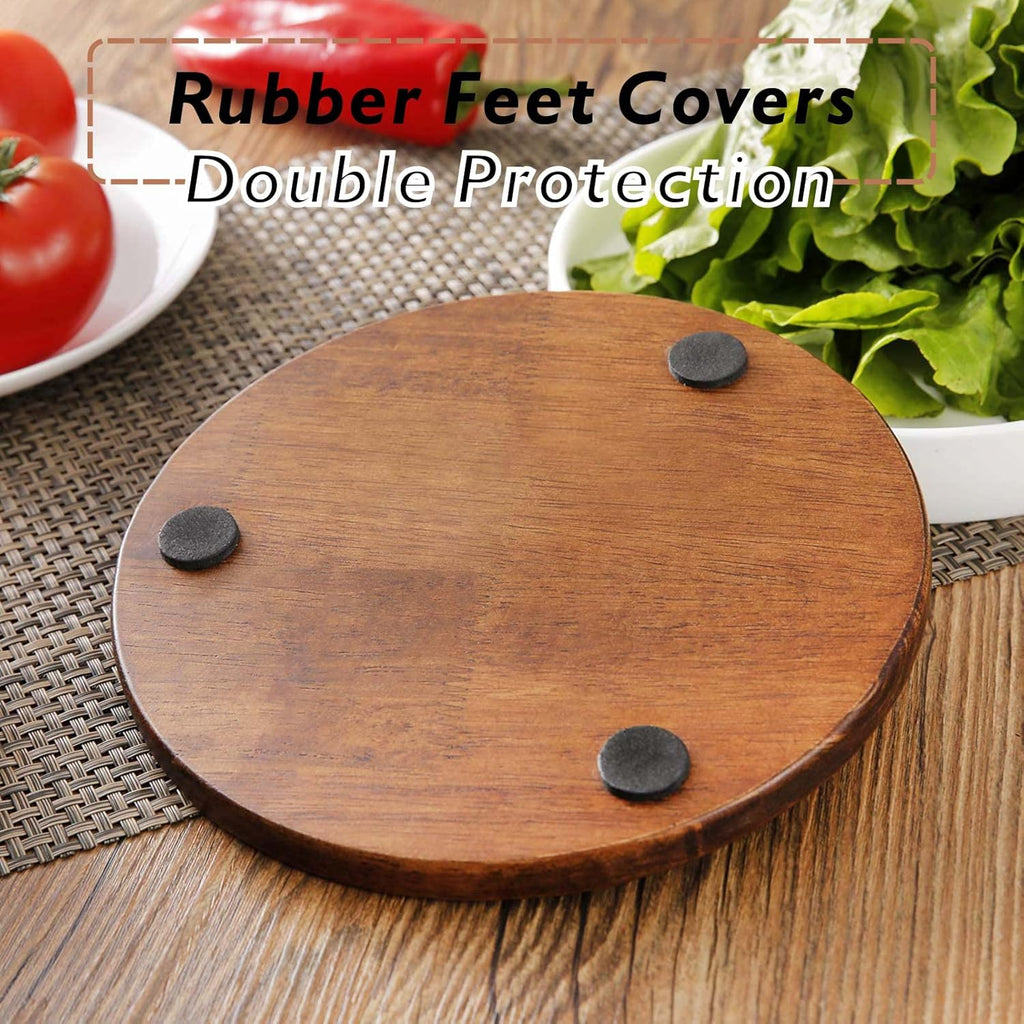 Cast Iron with Wood Trivets, Wooden Trivets for Hot Dishes, 8-inch Round Kitchen Hot Pads for Table - Set of 2
