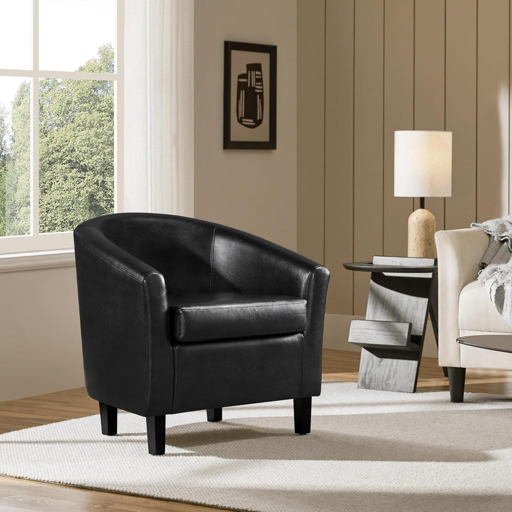 Accent Chairs, Faux Leather Barrel Armchairs, Black