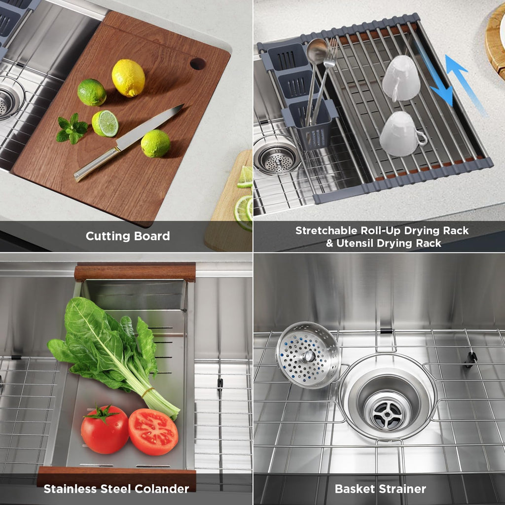 33 Inch Undermount Kitchen Sink with Quiet Drain - 11 Gauge Stainless Steel Sink Single Bowl - Multifunctional