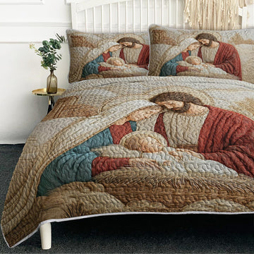 Quilt Bedding Set: Priest's Families Comforter Sets, Radiant Blessing Print Bedspread, Farmhouse Bed Coverlet