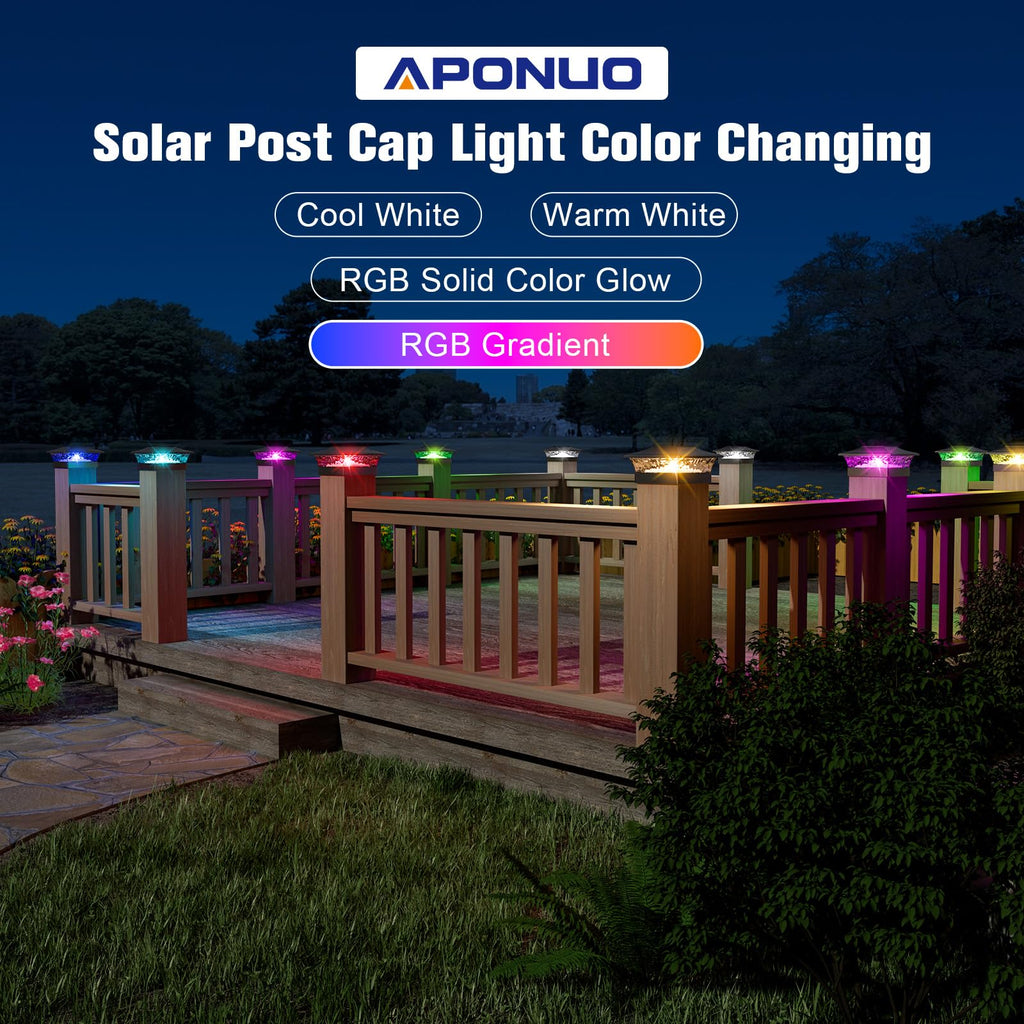 Solar Post Cap Lights with 8 RGB Solid Colors & Multicolor Flow - 12 Pack 6x6 Post Cap Solar Light, IP65 Waterproof