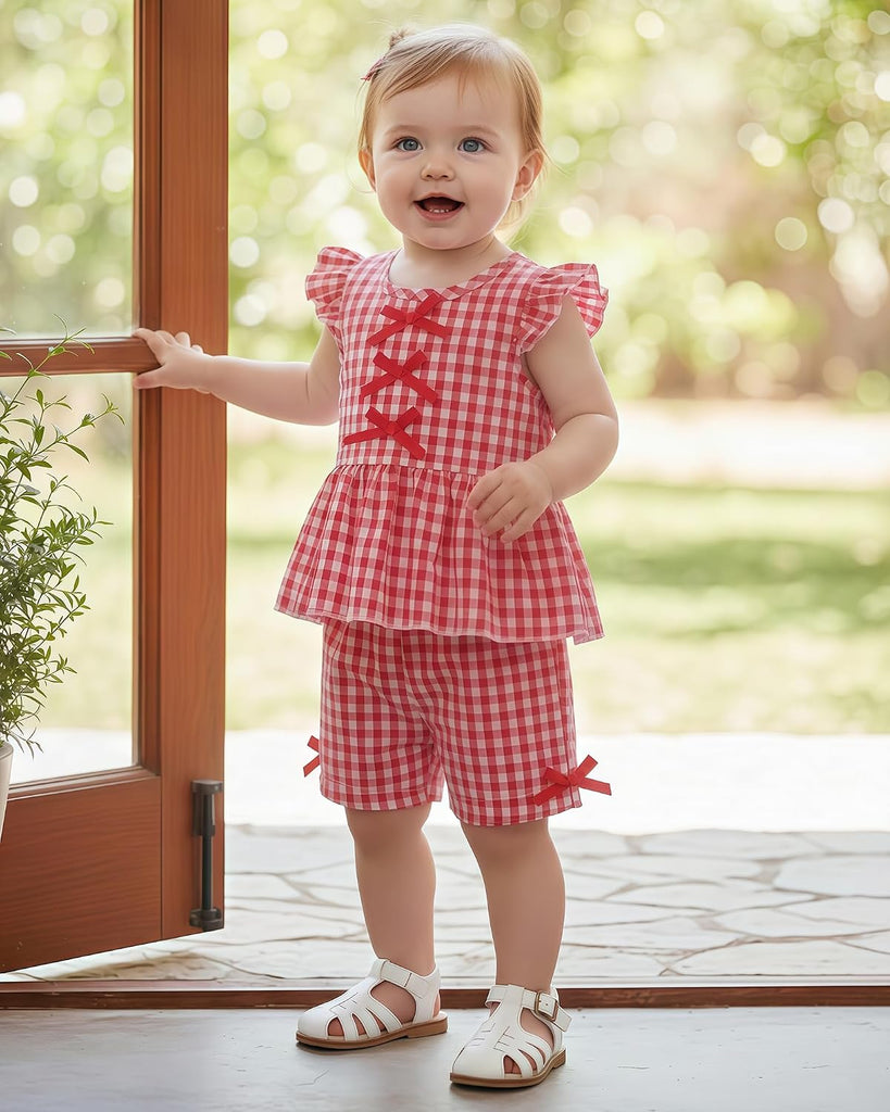 Toddler Baby Girl Summer Clothes Cotton Ruffled Sleeve Shirt Tops and Shorts Set Outfits