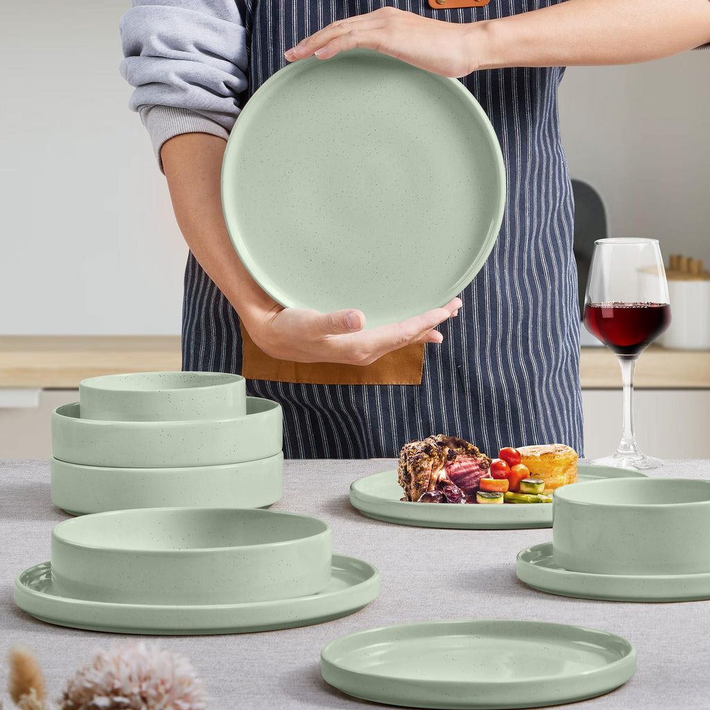 16 Piece Plates and Bowls Set, Porcelain Dinnerware Sets with Pasta Bowls, Kitchen Dinner Ware Dishes Service for 4