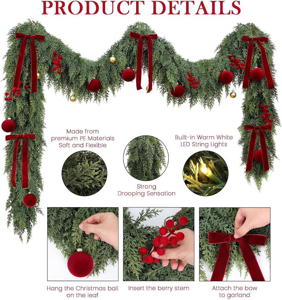 With Lights Ornaments Realistic Preit Cedar Garland