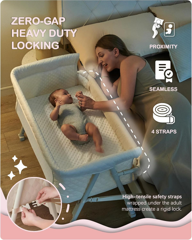 Bassinet Bedside Sleeper, Baby Crib for Newborn, Baby Bassinets Bedside Sleeper with 4 Auto-Lock & Adjustable Height