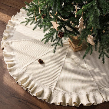 Knit Christmas Tree Skirts, Neutral Tree Skirt, Cozy Christmas Decorations