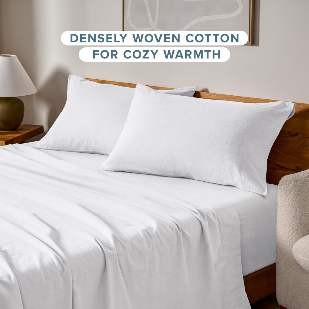 Flannel Pillowcases 100% Cotton (King Set of 2, White)