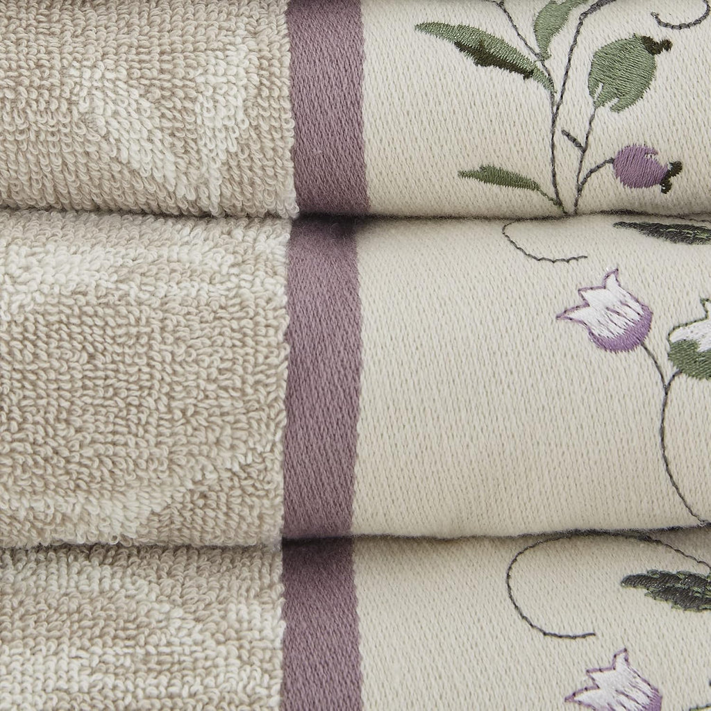 Park Serene 100% Cotton Bath Towel Set Luxurious Floral Decorative Towels Embroidered Cotton Jacquard Design Soft