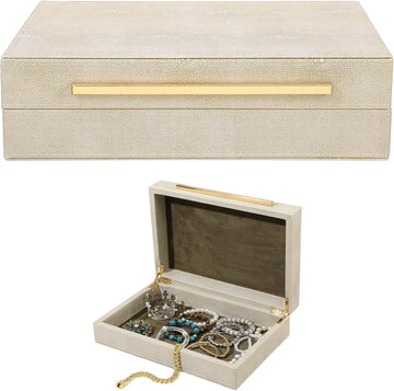 Decorative Boxes with Lids Ivory Shagreen Faux Leather Keepsake Box for Jewelry Organizer Modern Home Decor