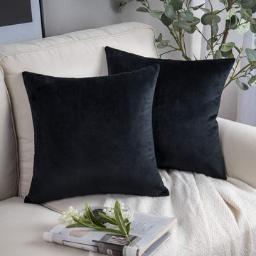Pack of 2 Velvet Decorative Throw Pillow Covers Soft Solid Square Cushion Case for Couch Black 26 x 26 inches 65 x 65