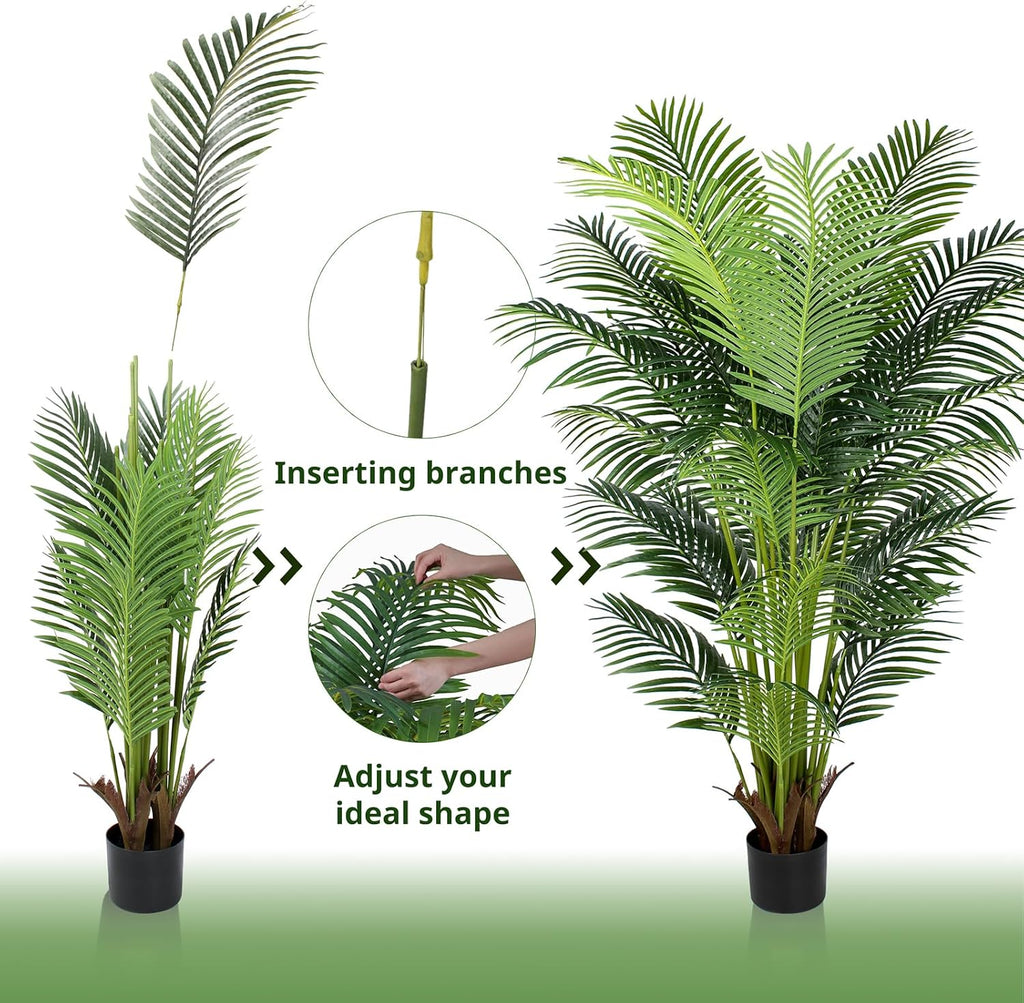 6 Ft Artificial Tropical Palm Tree With 24 Removable Leaves - Large Faux Plant for Indoors and Outdoors, Silk
