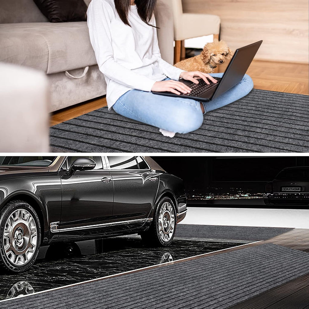 2' x 3' Runner Rugs with Rubber Backing, Indoor Outdoor Utility Carpet Runner Rugs, Stripe Gray, Can Be Used as Aisle