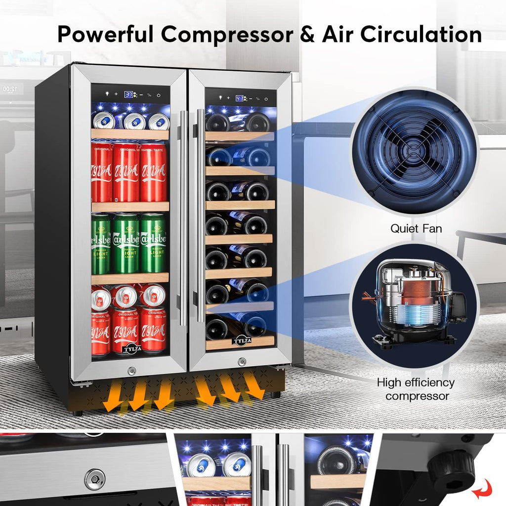 Upgraded Wine and Beverage Refrigerator 24 Inch, Dual Zone Wine Beverage Cooler 
