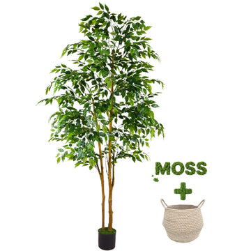 Artificial Ficus Tree 7ft Fake Floor Plant with Woven Basket