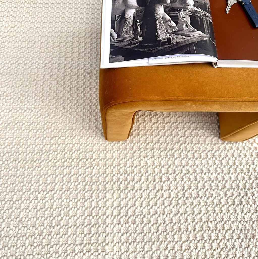 Handwoven Wool Area Rug - Hand Woven Natural Rugs- (Ivory- 10'x14')