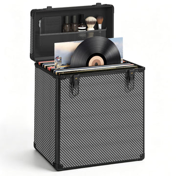 Vinyl Record Storage Box with Lock &Handle, Holds 30+ Vinyl Records