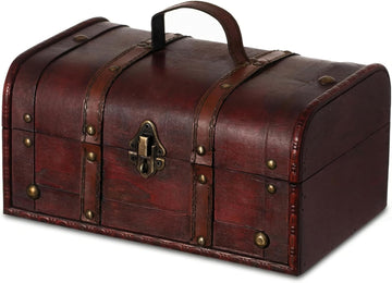 Decorative Wooden Treasure Chest Keepsake Box Large Memory Trunk, Wood Lock Box, Treasure Chest Box for Kids & Adults