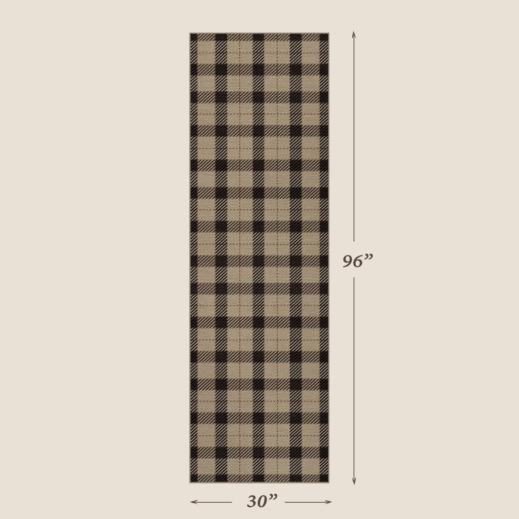 Easy Jute Kitchen Runner Rug 2'6" x 8', Black & Beige Plaid