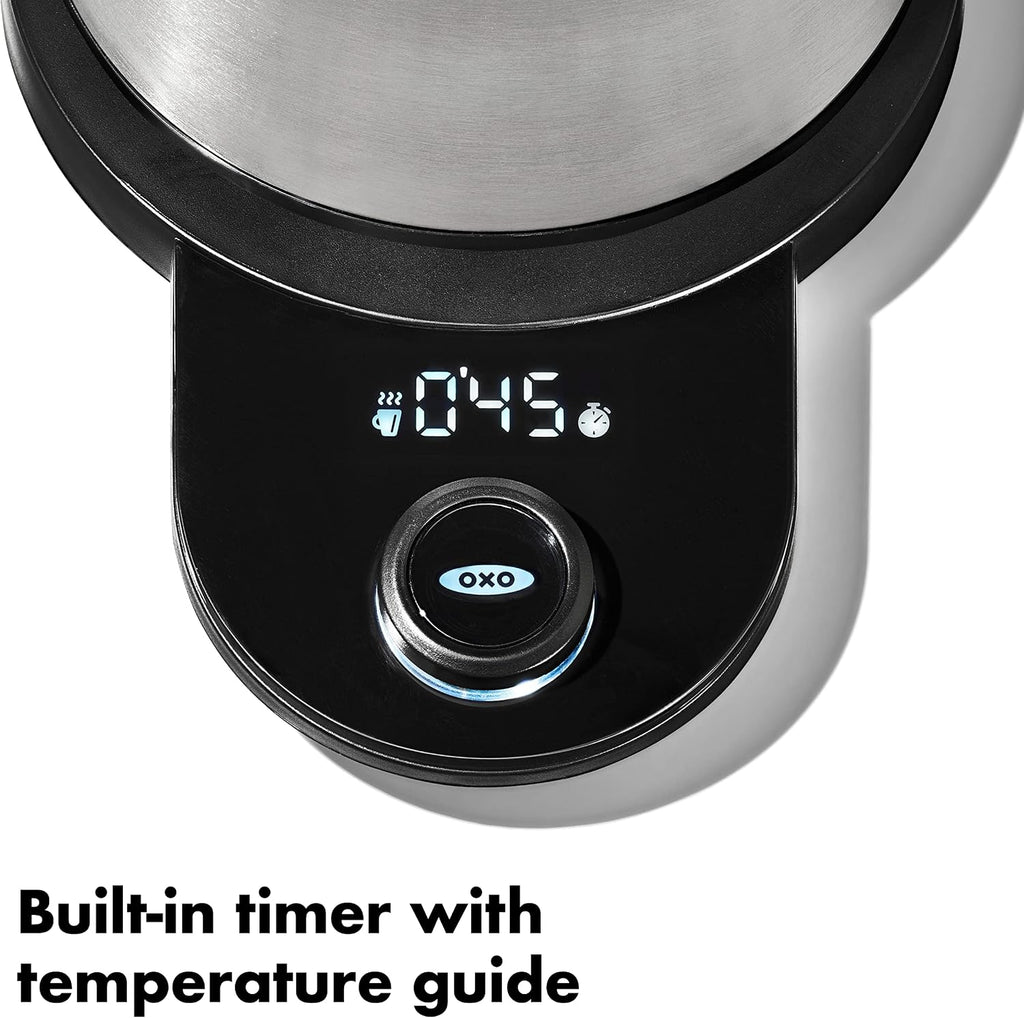 Brew Pour Over Gooseneck Electric Kettle - Stainless Steel | Adjustable Temperature Control, Built-In Timer, Cord